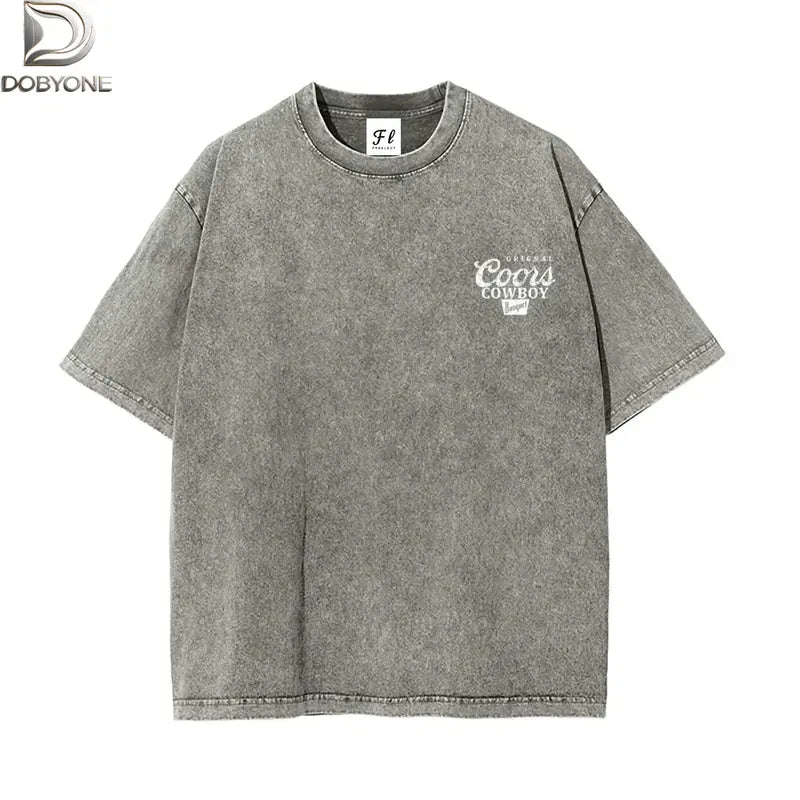 DOBYONE Women's Vintage Washed Cotton Casual Short-Sleeve Western Brewery Graphic Tee - Western Clothing Vintage Graphic Tees Clothes