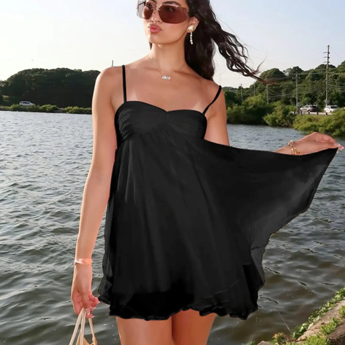 Women's Summer Sleeveless Spaghetti Strap Solid Color Mini Dress Short Dress Cute for Parties and Club Wear, Womenswear