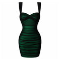 HYZ Women's Summer Sexy Bodycon Sleeveless Tank Straps Mesh Ruched Mini Party Dress