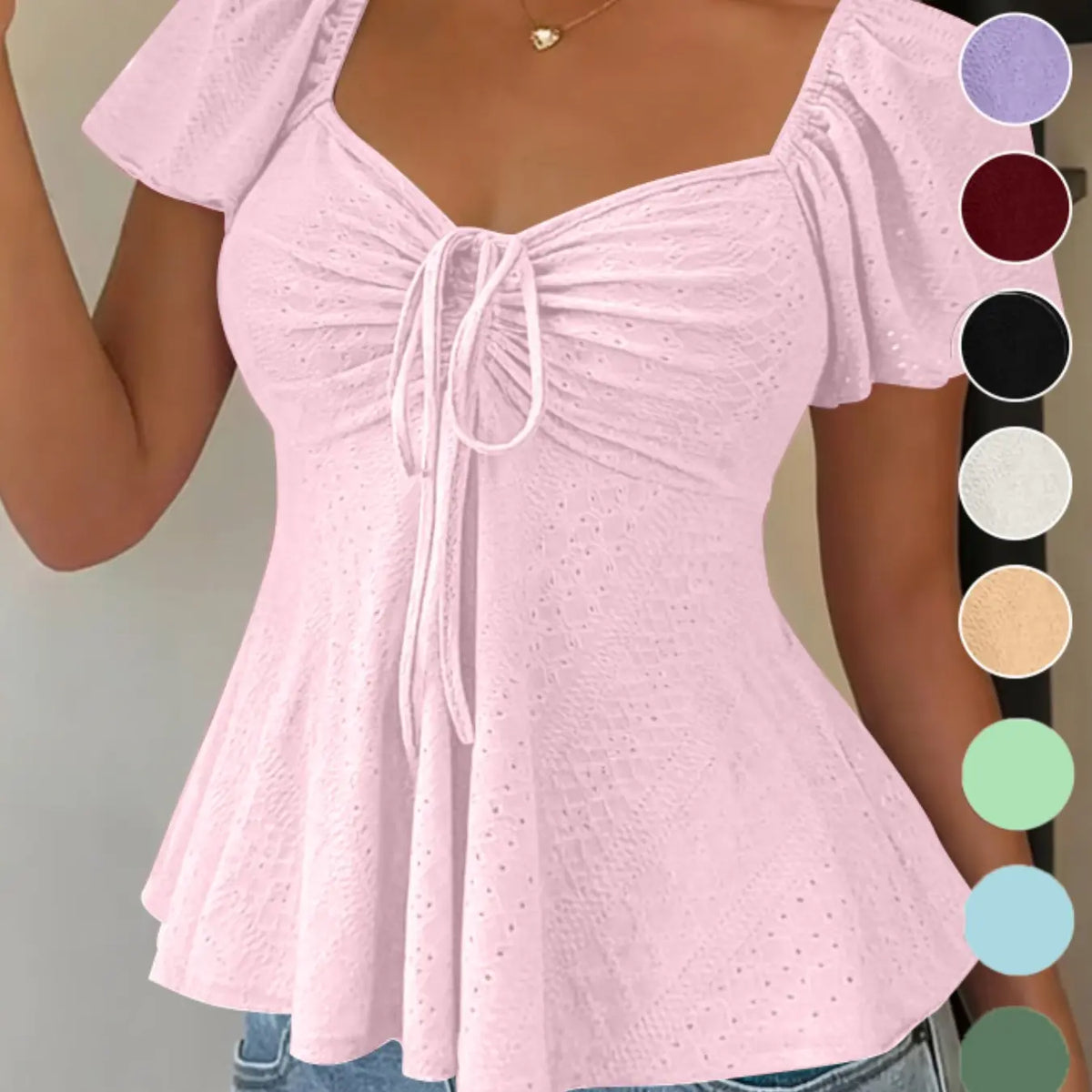 Women's Sweet Cute Style Fashion Breathable Lightweight Short Sleeve Top Boho Loose Blouse for Daily, Everyday Wear, Summer Casual Wear, Comfortable and Stylish Shirts