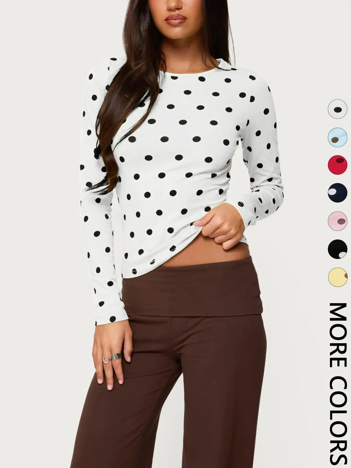 Women's Polka Dot Print Long Sleeve Slim Fit Short Top, Vintage Bodycon, Perfect for Dates and Shopping, Stylish Chic Casual Wear, Bodycon Fitted Top