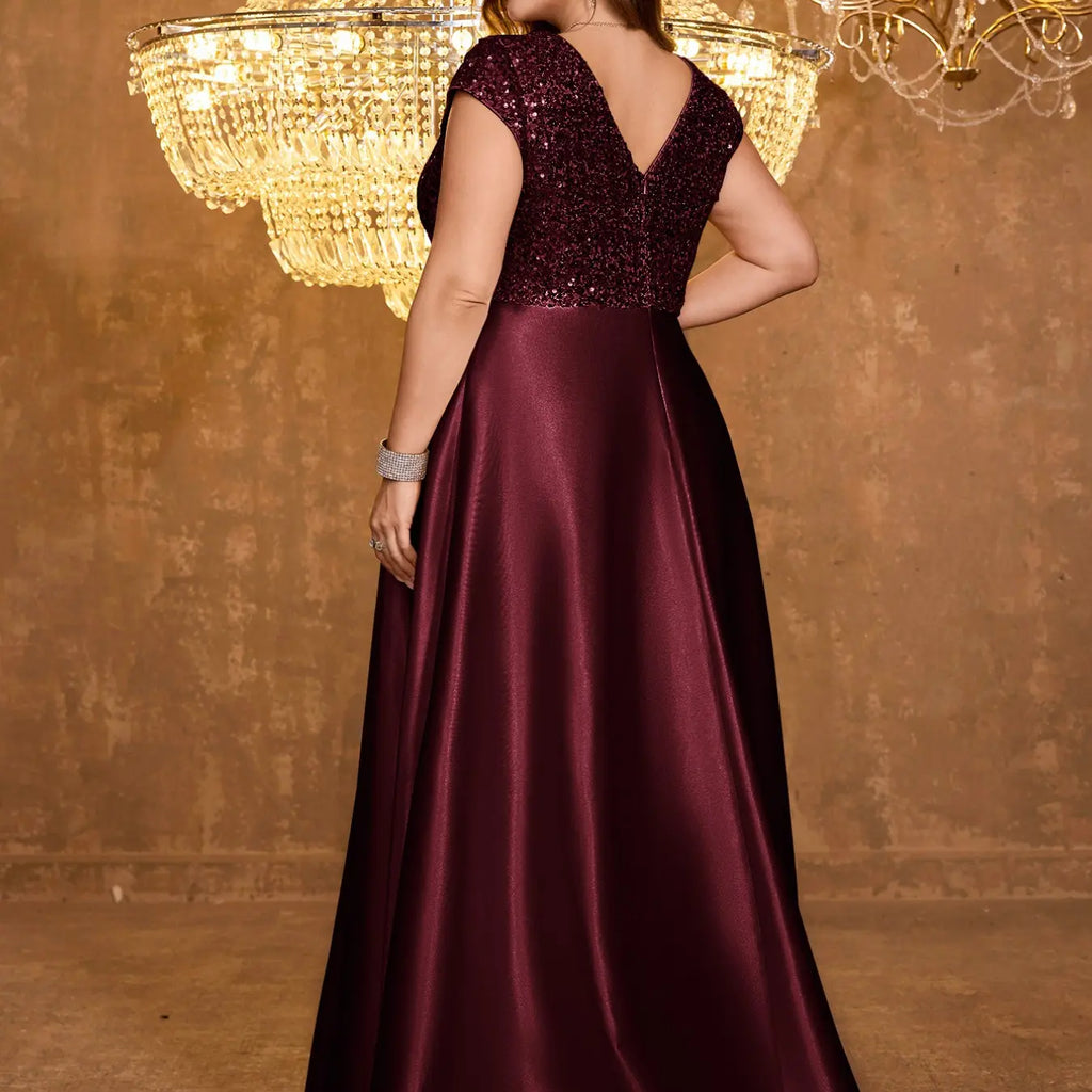 Luxurious Shiny Sequin Satin High-Waisted A-Line Sleeveless Long Dress, Elegant Formal Evening Gown, Perfect for Special Occasions