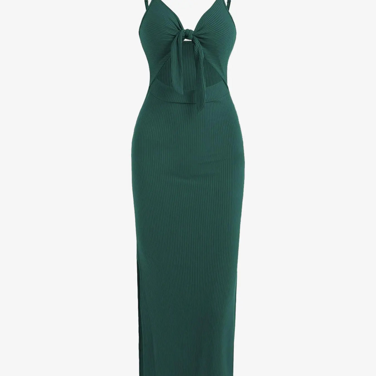 Women's Plain Cut Out Knot Front Split Thigh Bodycon Long Dress, Spaghetti Strap Sleeveless, Summer Clothes Women, Solid Cami Dress, Ladies Casual Summer Evening Party Nightclub Dress