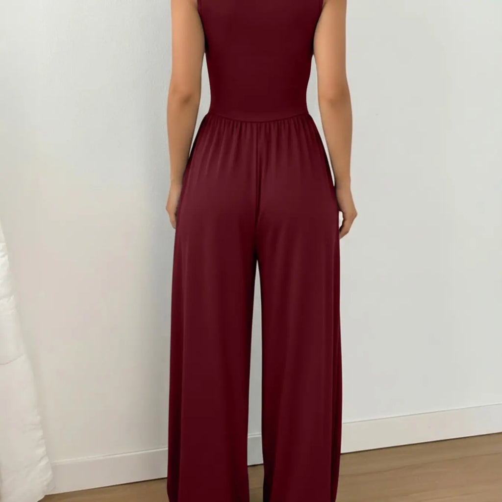 Women's Casual Fit Knitted Solid Square-Neck Jumpsuit, Basic, Fashionable, Comfortable and Versatile Wide-Leg Jumpsuit, Everyday Womenswear, Fit Jumpsuits