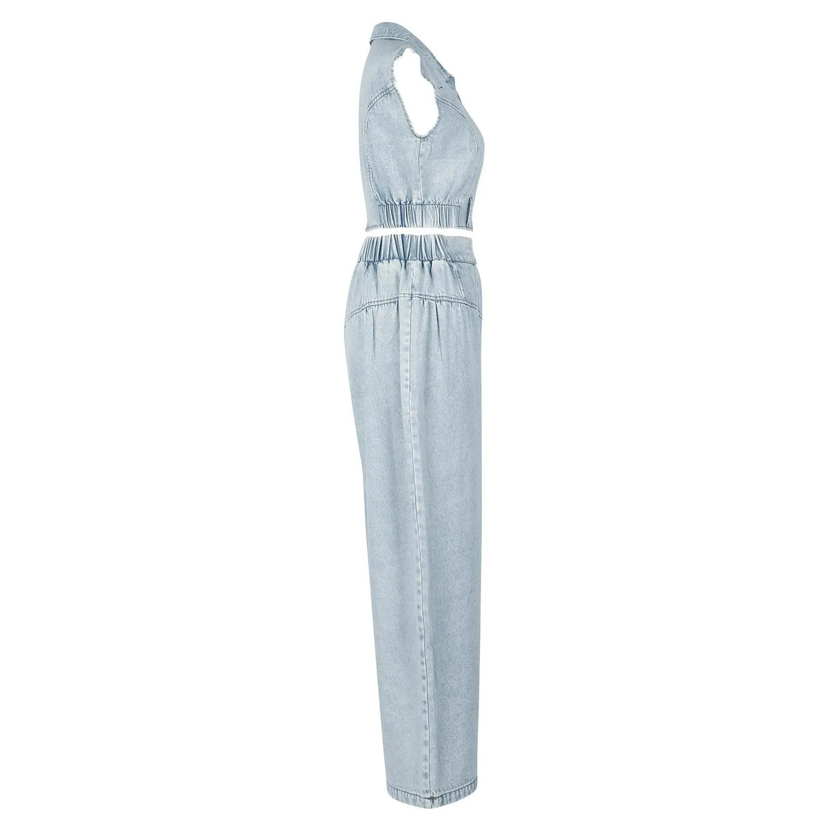 Women's Denim Crop Top & Wide Leg Trouser Two-piece Set, Casual Fashion Cozy Two Piece Outfits for Daily Outdoor Wear, Ladies Clothes for Summer, Womenswear