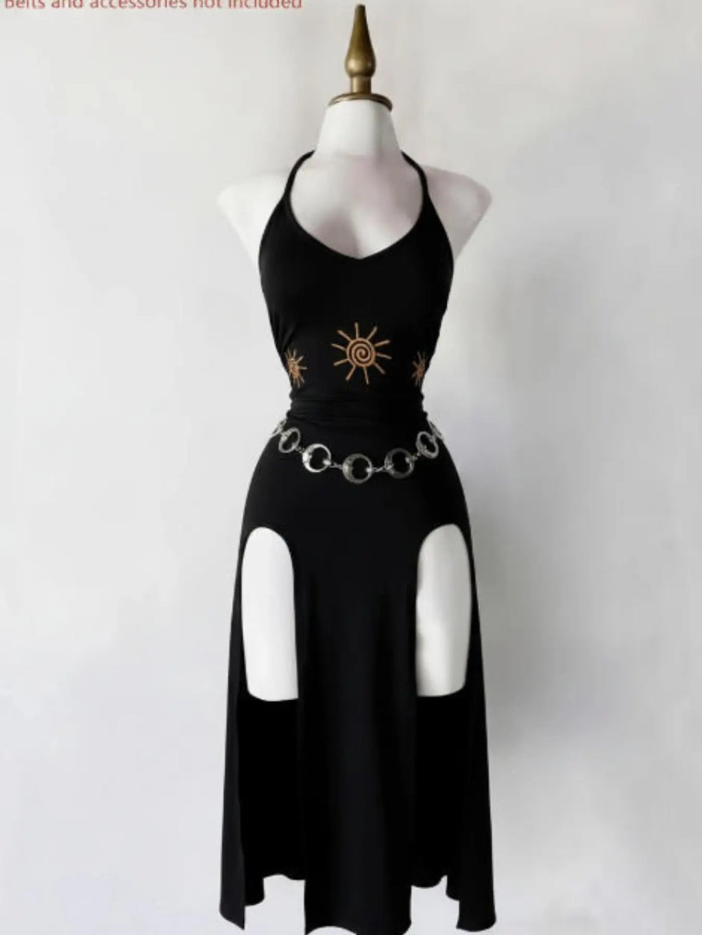Vintage Gothic Halter Tie Dress, Slimming Split Midi Dress, Dark Theme Party Gown, Unique Retro Style, Perfect for Ceremonies, Elegant Party Dresses