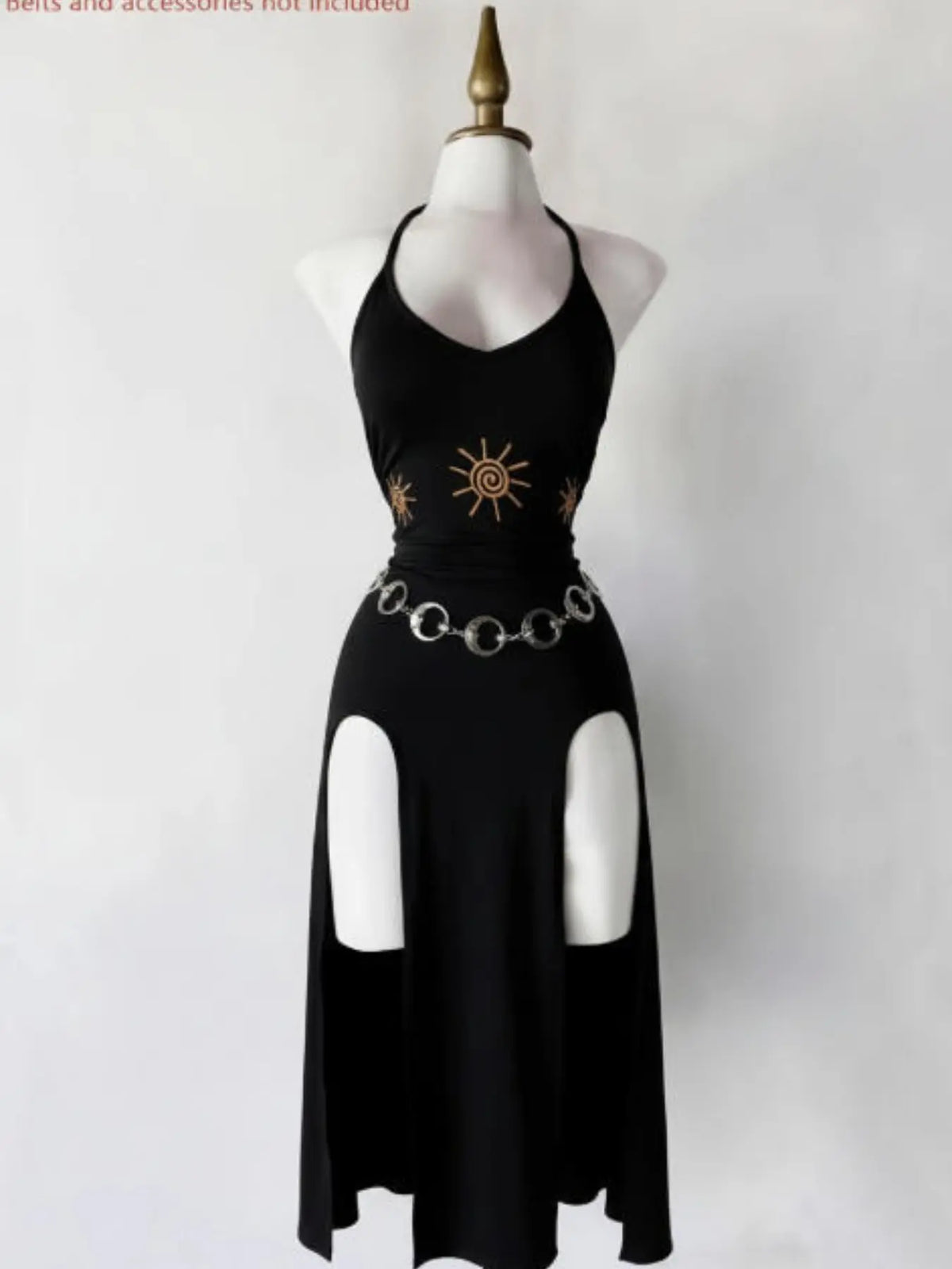 Vintage Gothic Halter Tie Dress, Slimming Split Midi Dress, Dark Theme Party Gown, Unique Retro Style, Perfect for Ceremonies, Elegant Party Dresses