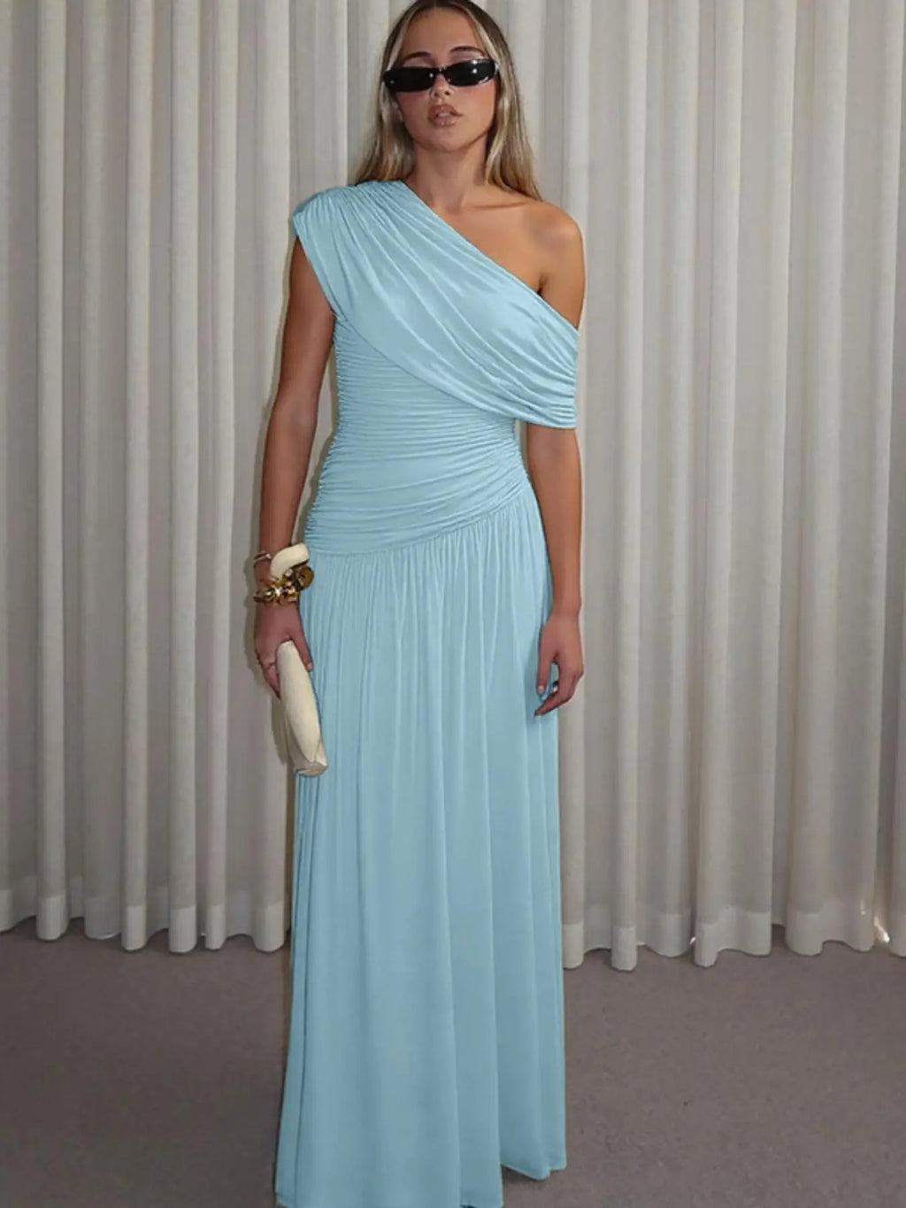 Women's One Shoulder Dress, Elegant Solid Color Dress for Party Club Dating Wear, Ladies Summer Clothes