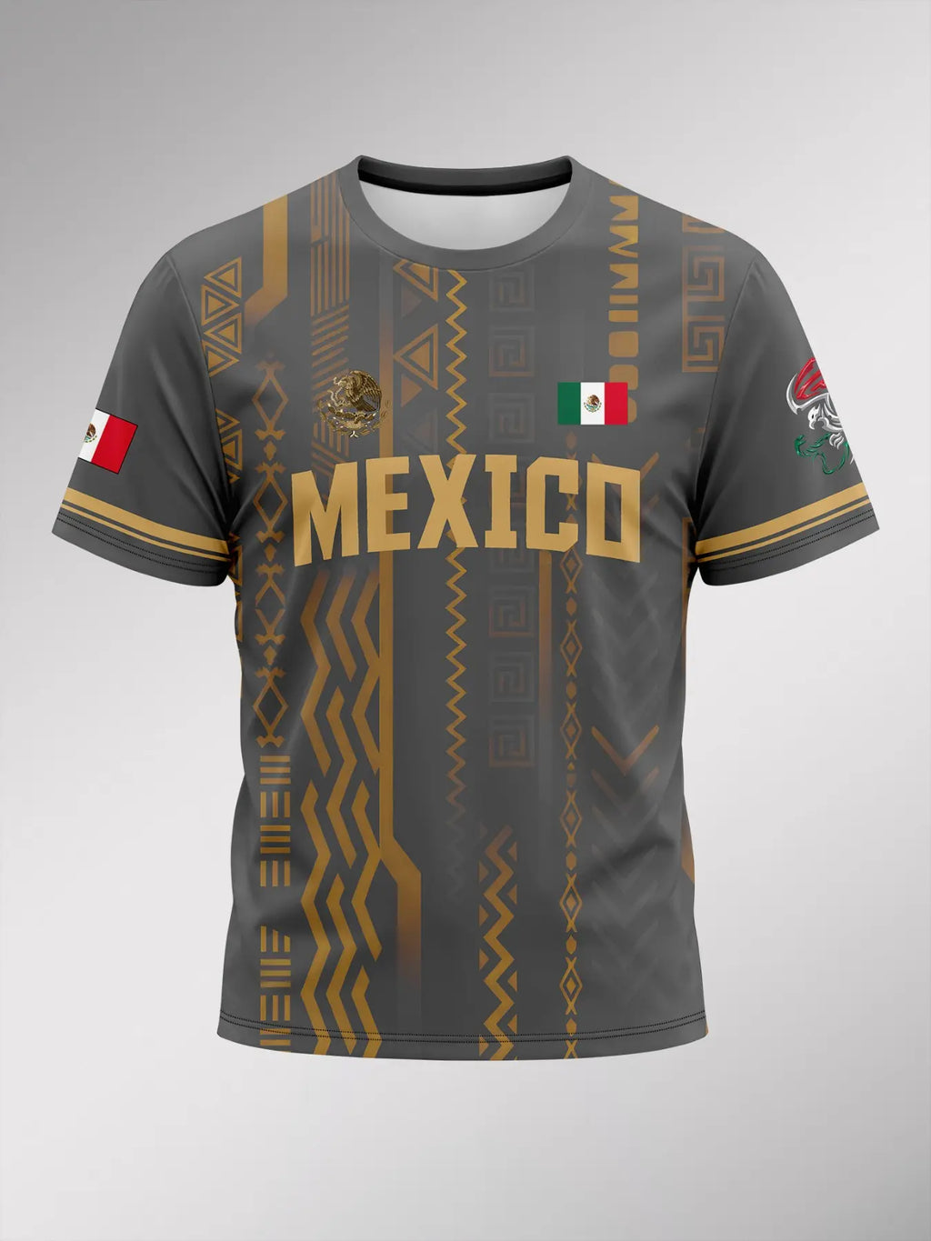 Men's Summer Short Sleeve T-Shirt Mexican Tourism Cultural Souvenir, Country Graphic Tee, Dark Pattern Round Neck, Outdoor Casual Fashion Print