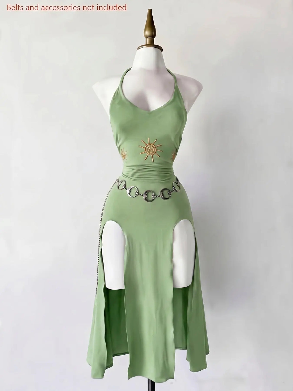 Vintage Gothic Halter Tie Dress, Slimming Split Midi Dress, Dark Theme Party Gown, Unique Retro Style, Perfect for Ceremonies, Elegant Party Dresses