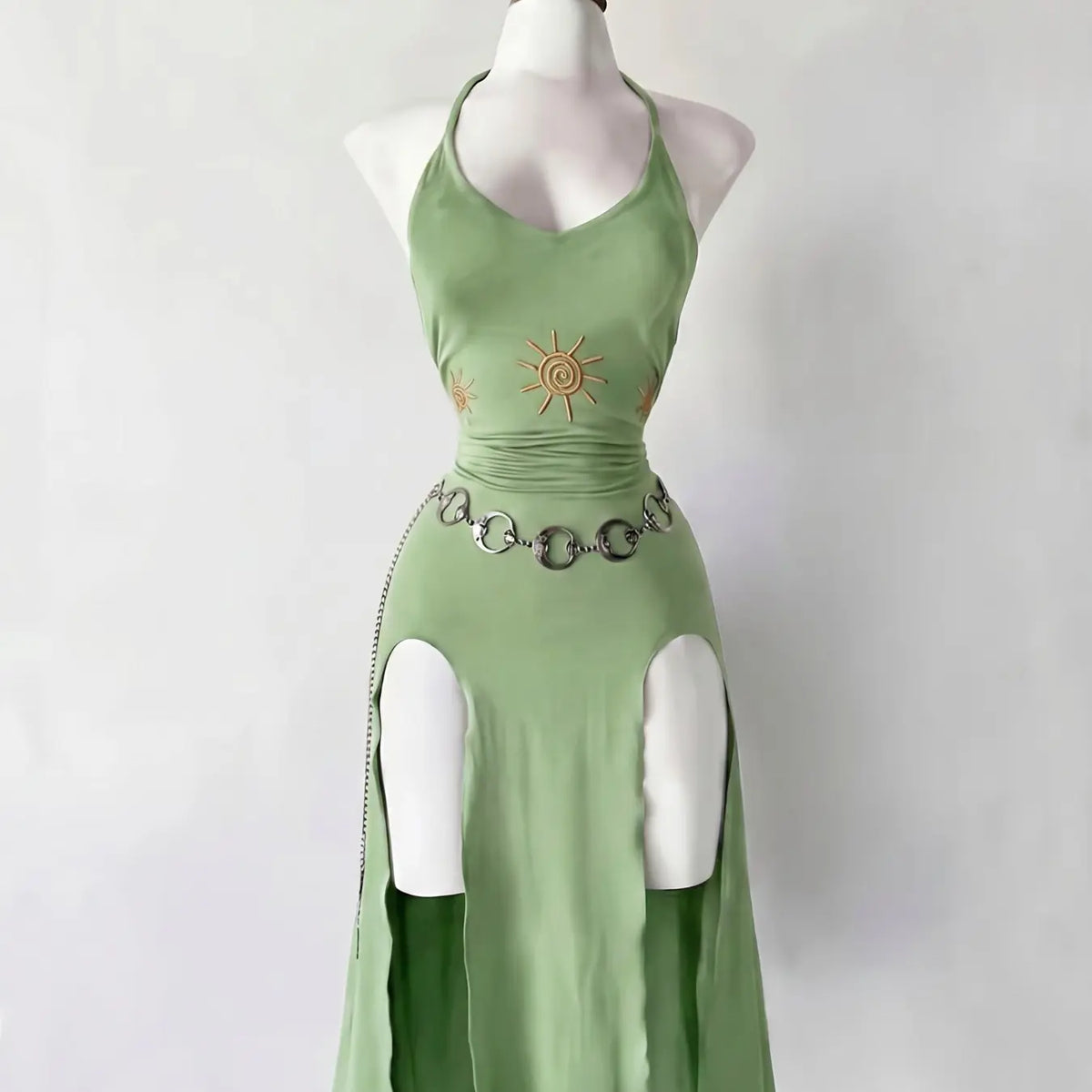 Vintage Gothic Halter Tie Dress, Slimming Split Midi Dress, Dark Theme Party Gown, Unique Retro Style, Perfect for Ceremonies, Elegant Party Dresses