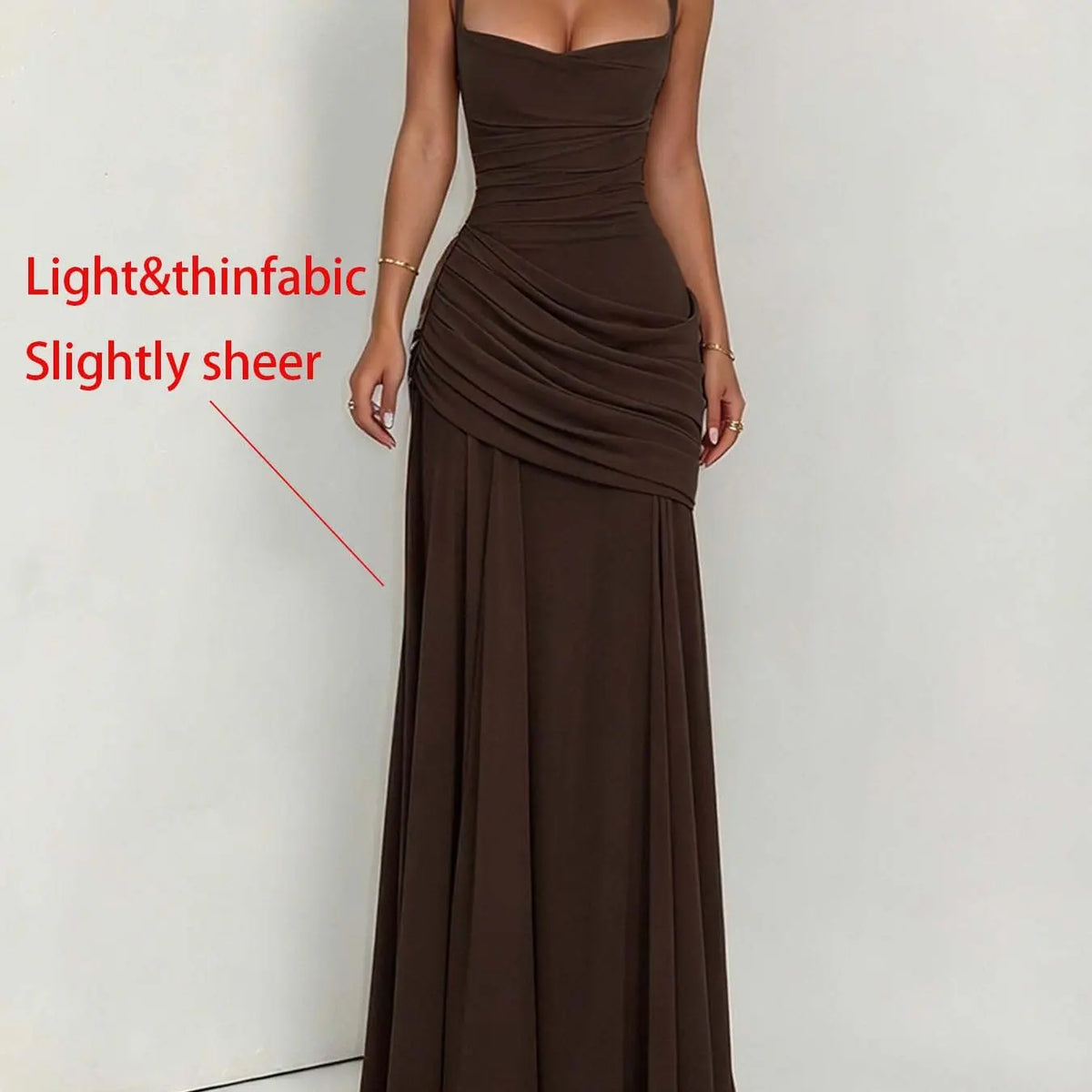 DOUCIU Spring Summer Thin Plain Semi-Transparent Long Dress Gowns, Elegant Pleated Chiffon A-Line Dress, Cross Back Maid Dress, Wedding Guest Evening Party Formal Dress, A Line Dresses