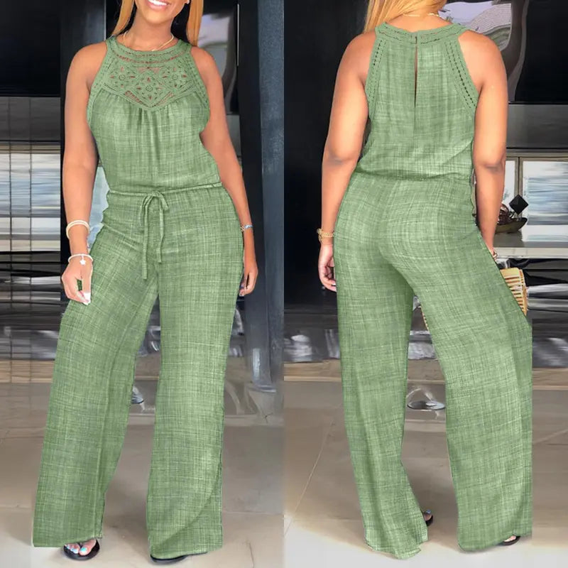 CHICME Lady's Basic Fit Sleeveless Polyester Jumpsuit - Overalls Style with Adjustable Straps and Drawstring for Day Trips, Everyday Wear