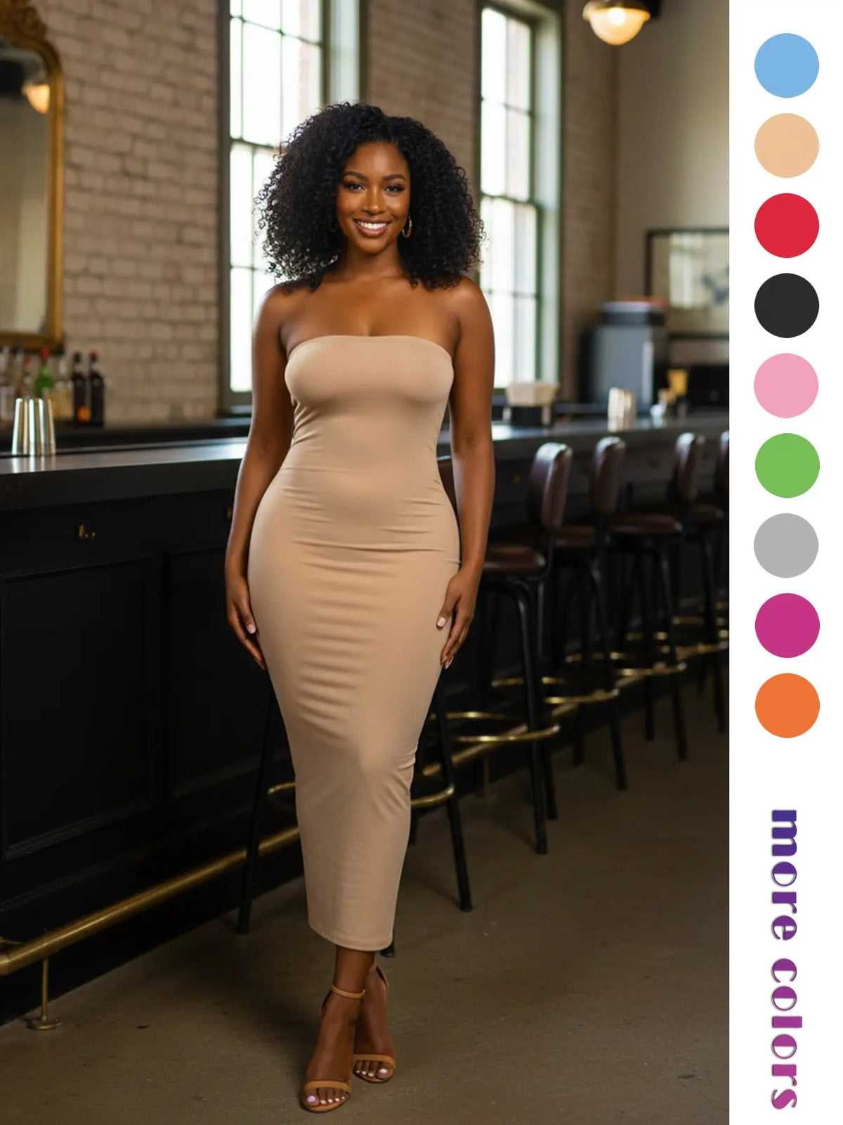 Women's Strapless Feminine Midi Dress, Stretchy Long Sleeveless Bodycon Formal Cocktail Party Dress with, Slim Fit Evening Gown, Perfect for Dates, Night Out, Casual and Everyday