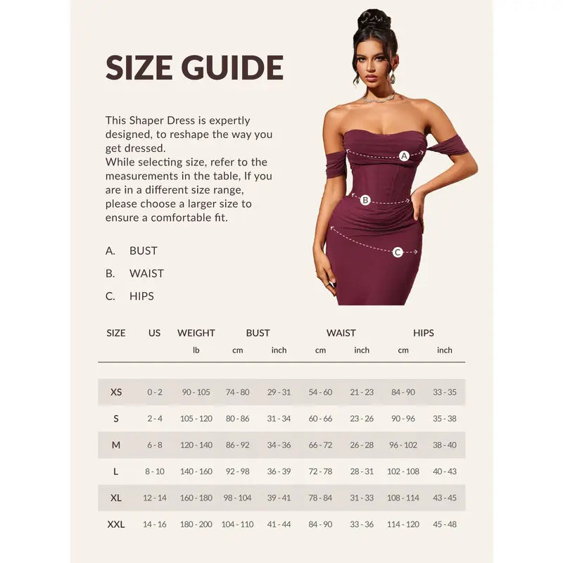 CurvySweet Clara Women's Knitting Off-The-Shoulder Fitted Corset Bodycon Ruched Mesh Maxi Dress with Built-in Supportive Bra - Formal Shapewear, Wedding Guest Fall Outfit