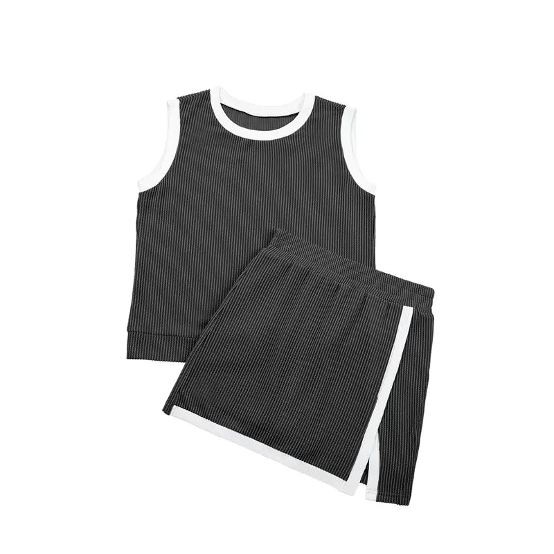 EVALESS Women's 2-Piece Sets Casual Crewneck Ribbed Sleeveless Knit Top & Split Lined Skirt Two Pieces Soft Matching Set Basic Summer Outfits 2026 WOmenswear SummerVibes  Deals For You Days summer outfits High Waisted Style Clothes Elastic Athletic Suits