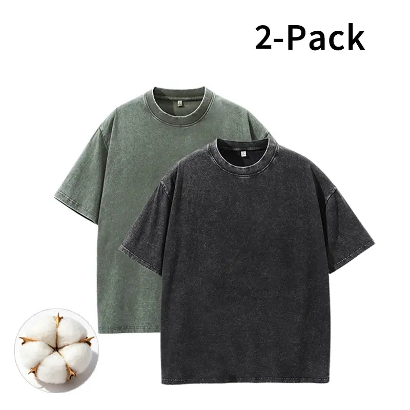 Men's Vintage Washed Cotton Streetwear T-Shirts, 2/4-Pack Oversized Plain Round Neck Bundle Short-Sleeve Tops with Cotton Build for Daily Rotation, Men's T Shirts