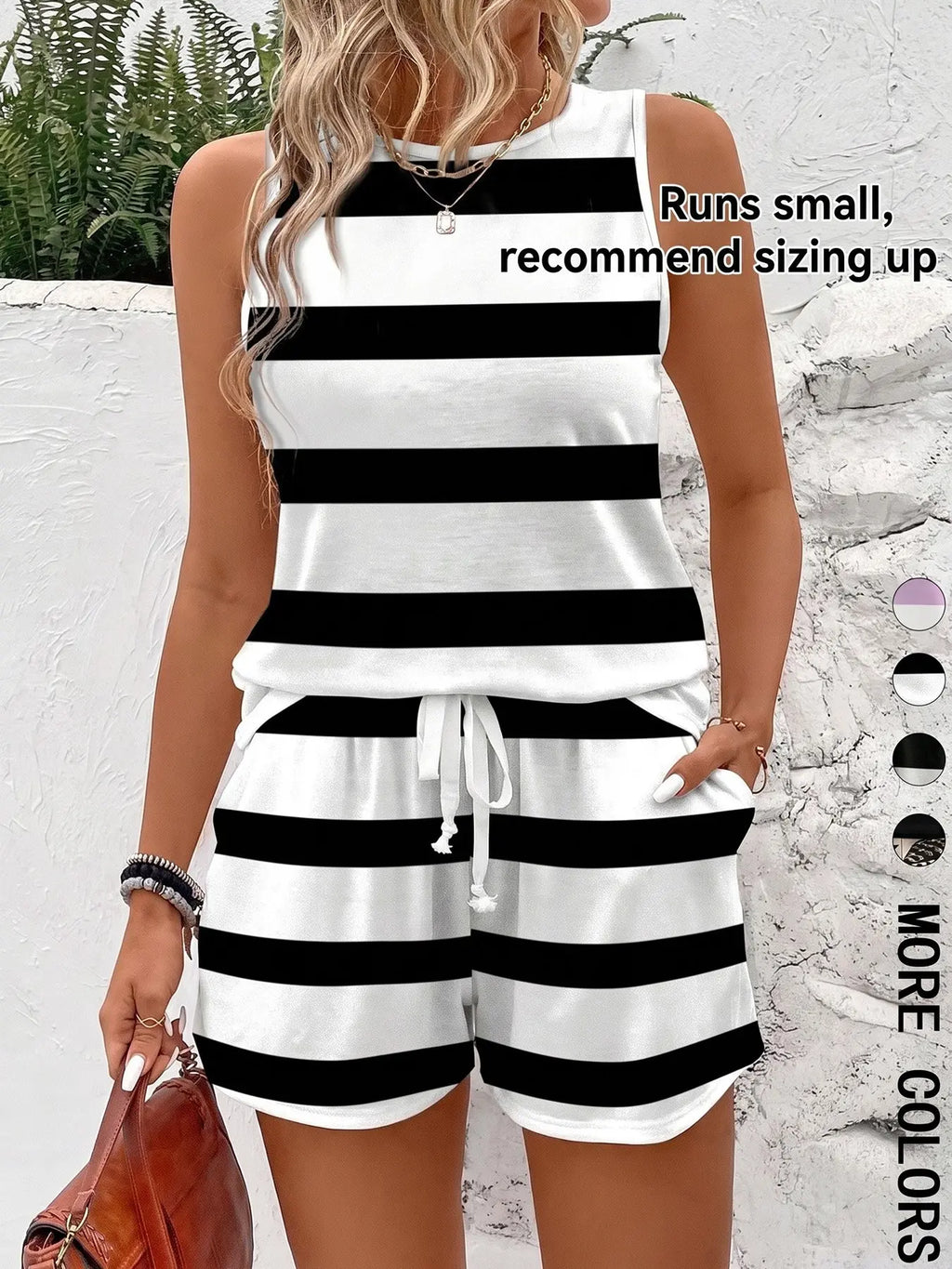 Two-piece Set Women's Striped Print Tank Top & Shorts, Striped Knit Sets, Casual Sleeveless Lightweight Top & Shorts for Summer, Ladies Clothes Outfit for Daily Wear, Casual Everyday Set, Womenswear