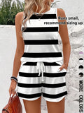 Two-piece Set Women's Striped Print Tank Top & Shorts, Striped Knit Sets, Casual Sleeveless Lightweight Top & Shorts for Summer, Ladies Clothes Outfit for Daily Wear, Casual Everyday Set, Womenswear