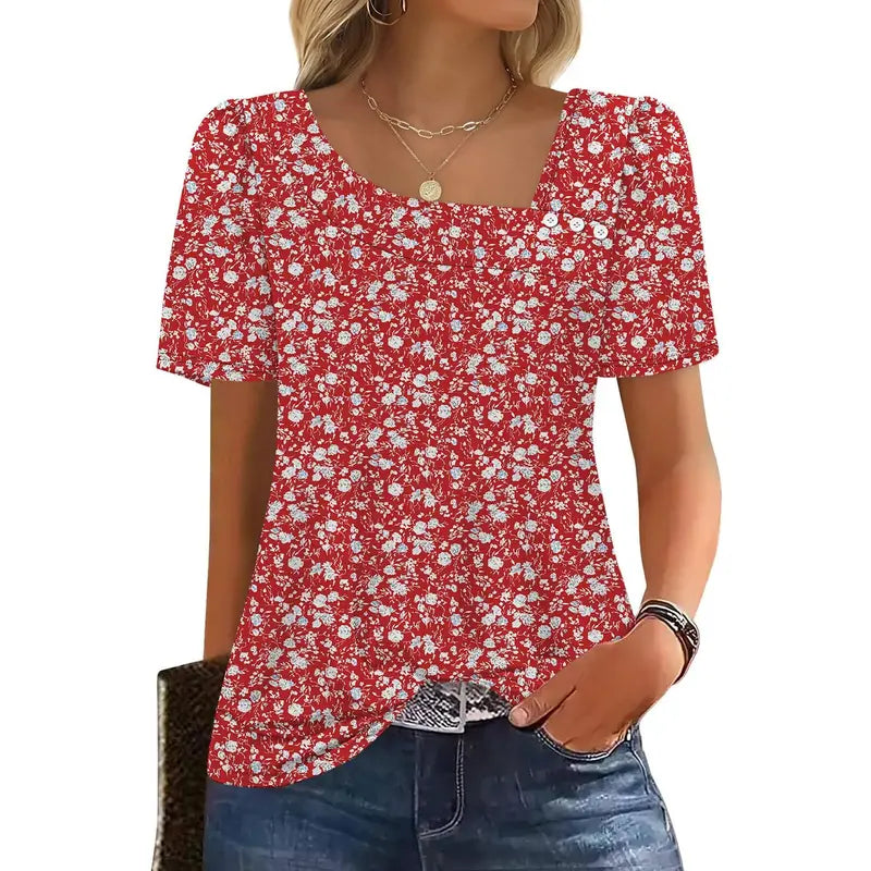 WIHOLL Women's Striped Short-Sleeve Boat Neck Blouse - Elegant Dressy Casual Loose-Fit Top with Button Detail, Soft Stretch Polyester Blend, Chic Aesthetic Blouses & Shirts, Check Size Chart, Back-to-School Outfits