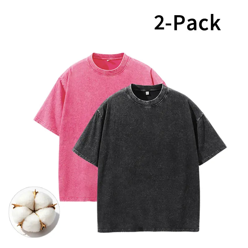 Men's Vintage Washed Cotton Streetwear T-Shirts, 2/4-Pack Oversized Plain Round Neck Bundle Short-Sleeve Tops with Cotton Build for Daily Rotation, Men's T Shirts