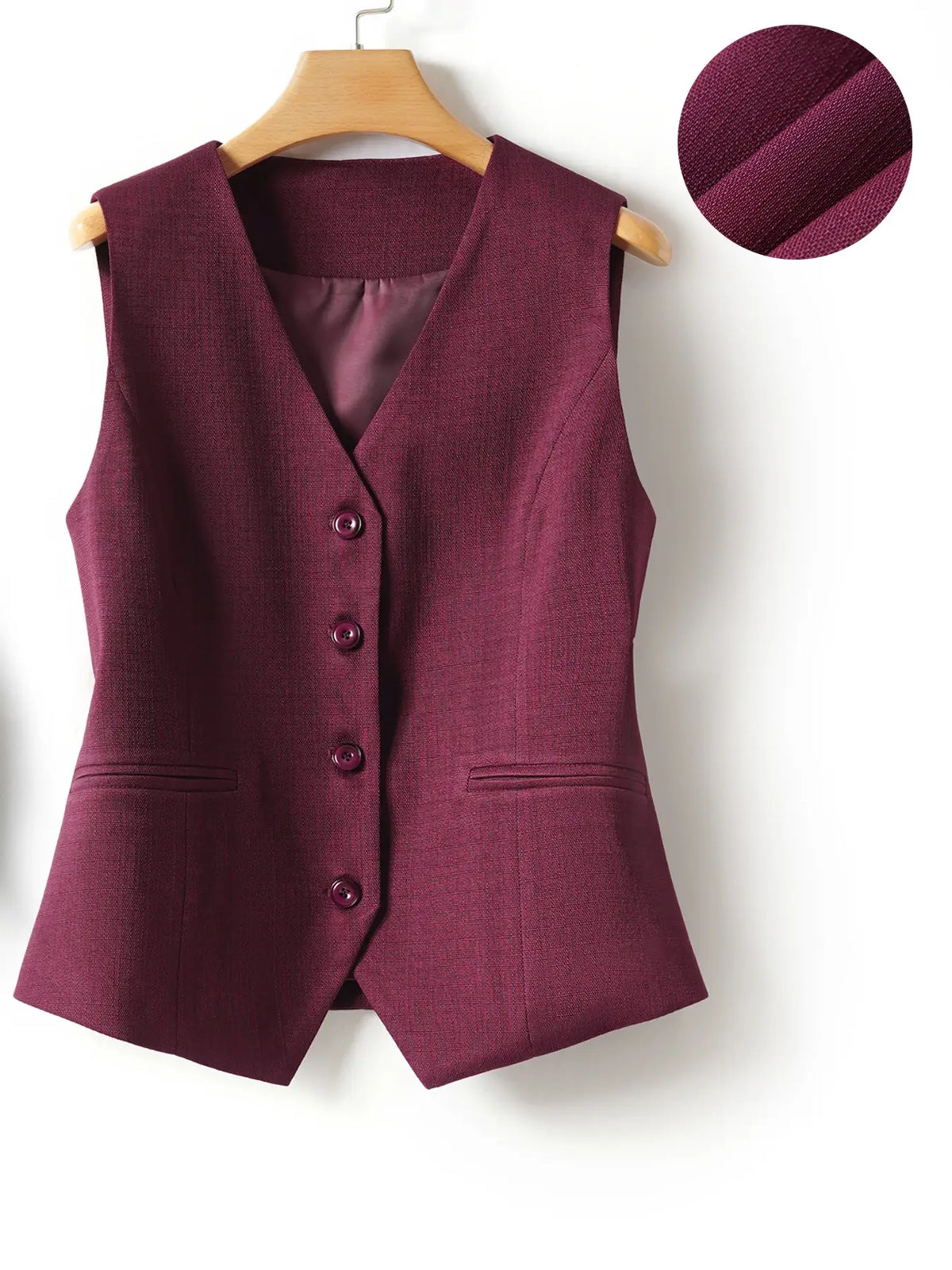 Women's V-Neck Button Gilet, Button Front Vest, Short Elegant Vest for Spring & Fall, Casual Plain Surface Outerwear, Fashionable Slim Fit Top