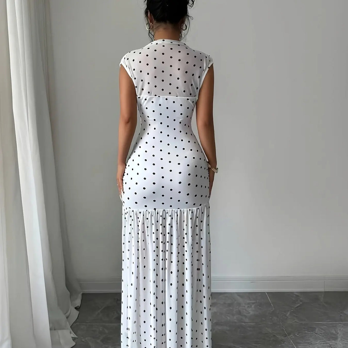 Women's Dress, Summer High-Neck Dot Casual Dress, Elegant Slim-Fit Party Dress, for Daily Wear and Evening Parties, Womenswear