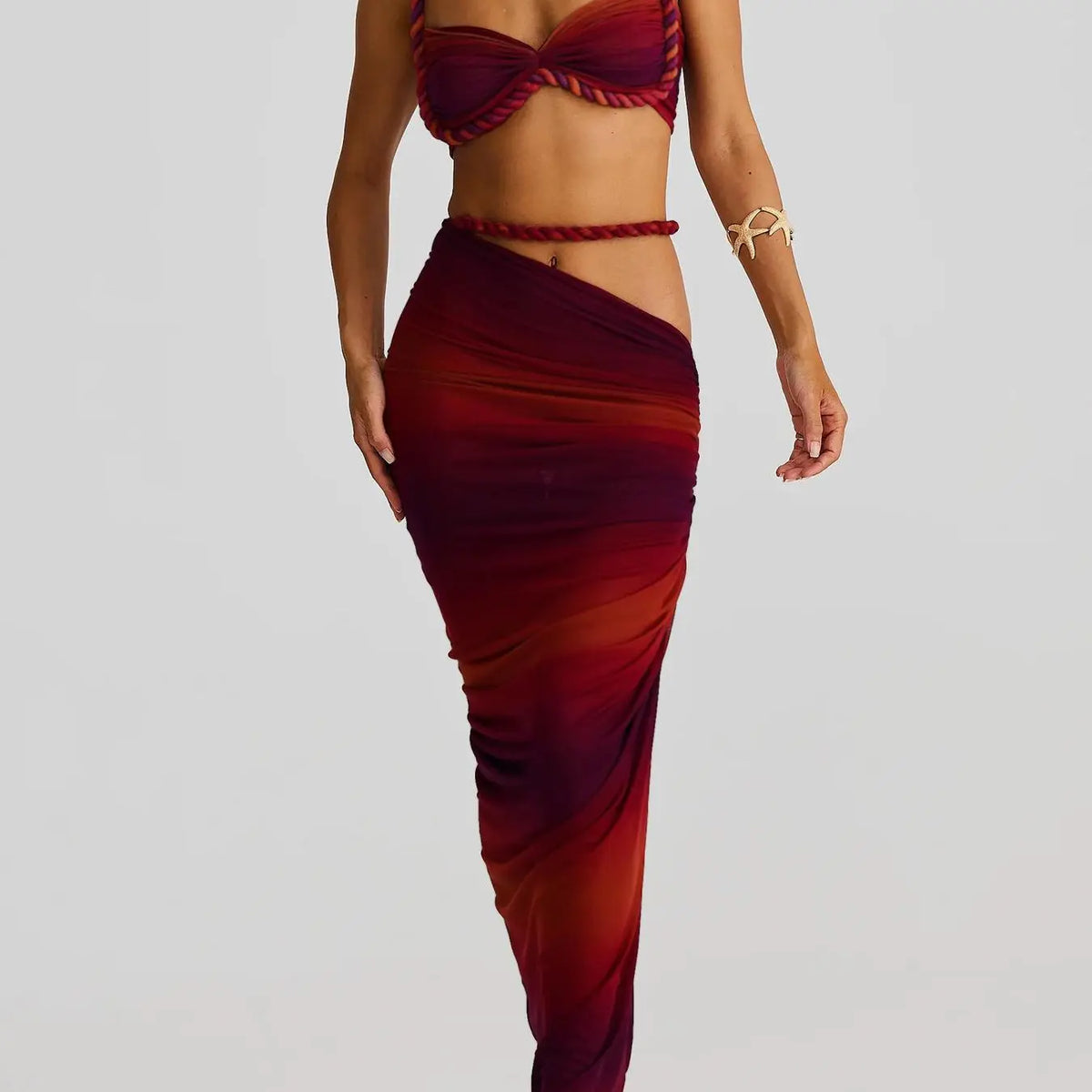 DOUCIU Multicolor Summer Beach Vacation Cool Light Sexy Hot Thin Women's Top Twisted Spaghetti Strap Vest Skirt Two-Piece Set