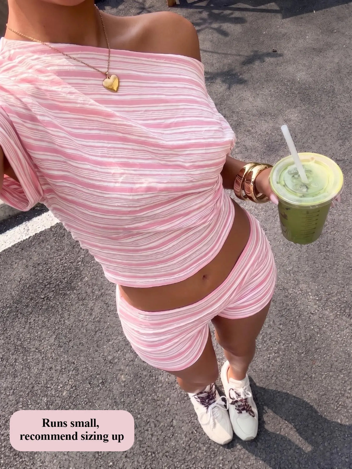 Pink White Stripe One-Shoulder Two-Piece Set 2026 Trending Dopamine Style Women, Soft Breathable Fabric Top & Shorts, Casual Outfit for Daily, Beach & Hangout, Wrinkle Resistant