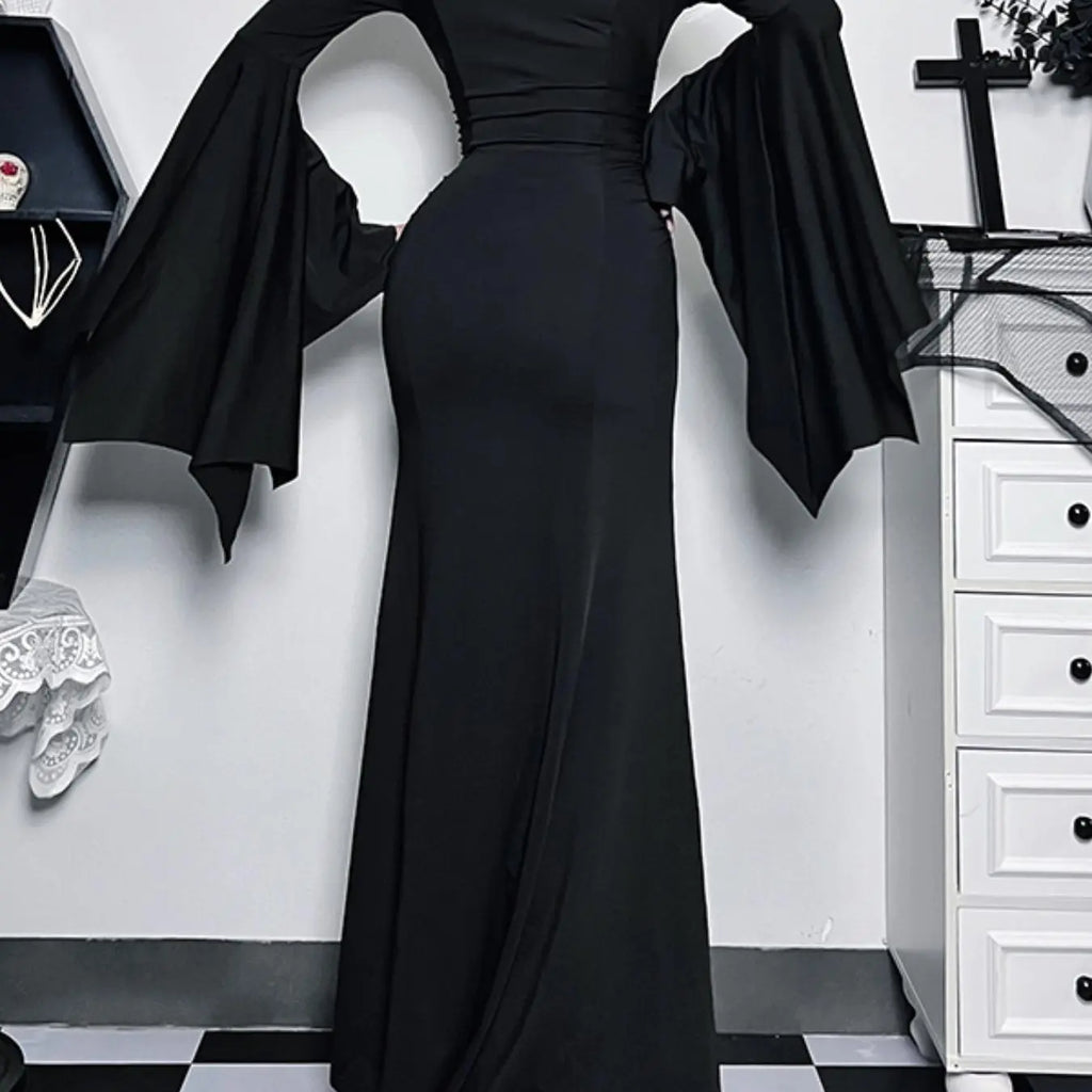 Women's Solid Color Ruched Mermaid Maxi Bodycon Fitted Dress, Chic Elegant Formal Sweetheart Neck Batwing Long Sleeve Evening Party Gown, Fall & Winter Clothes, Womenswear