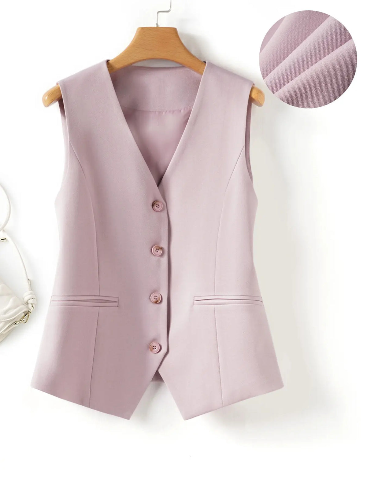 Women's V-Neck Button Gilet, Button Front Vest, Short Elegant Vest for Spring & Fall, Casual Plain Surface Outerwear, Fashionable Slim Fit Top