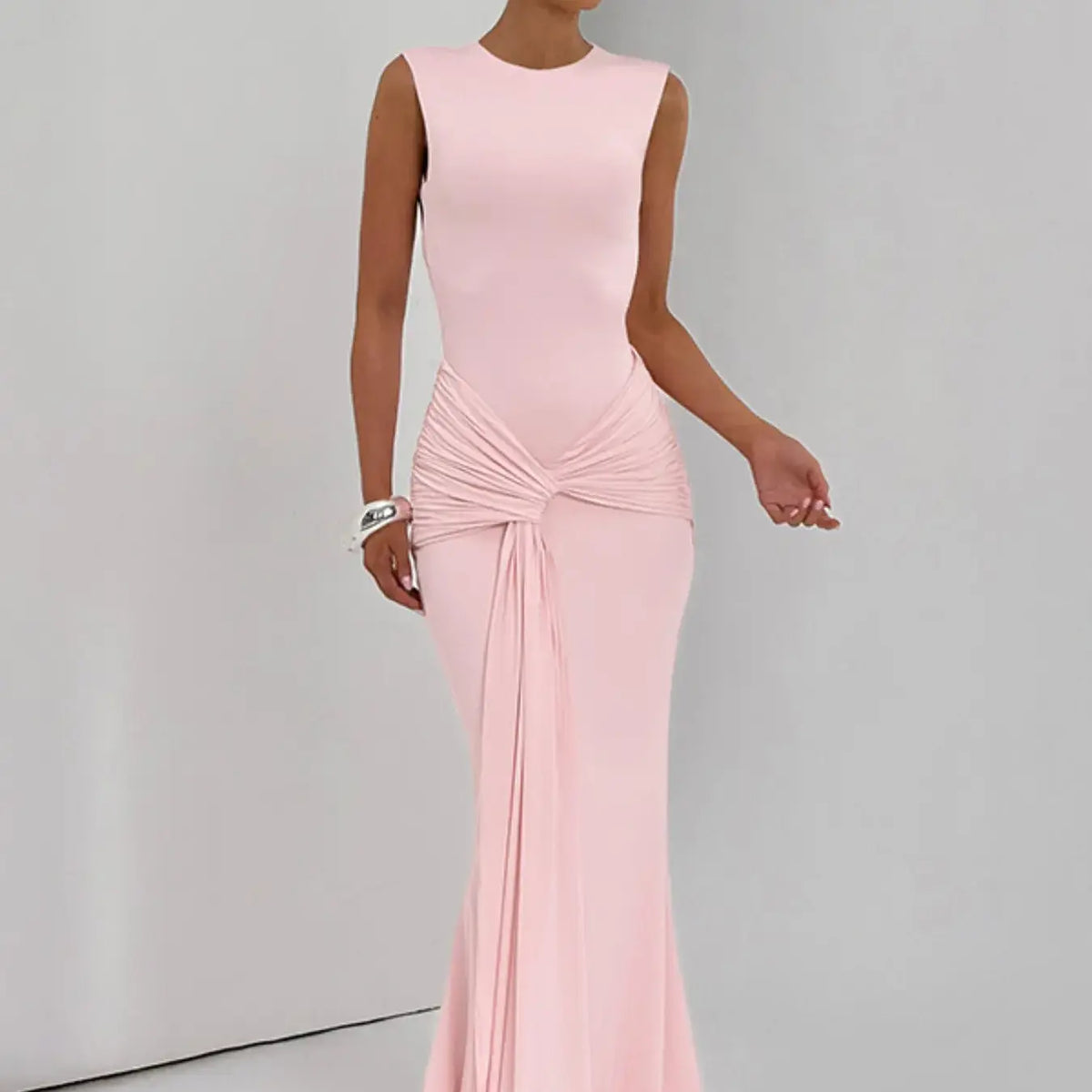 Women's Summer Sleeveless Backless Bodycon, Elegant Pink Long Dress, Perfect for Party, Club and Evening Wear, Fitted Elegant Dress