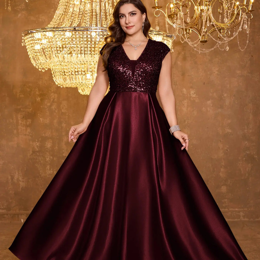 Luxurious Shiny Sequin Satin High-Waisted A-Line Sleeveless Long Dress, Elegant Formal Evening Gown, Perfect for Special Occasions