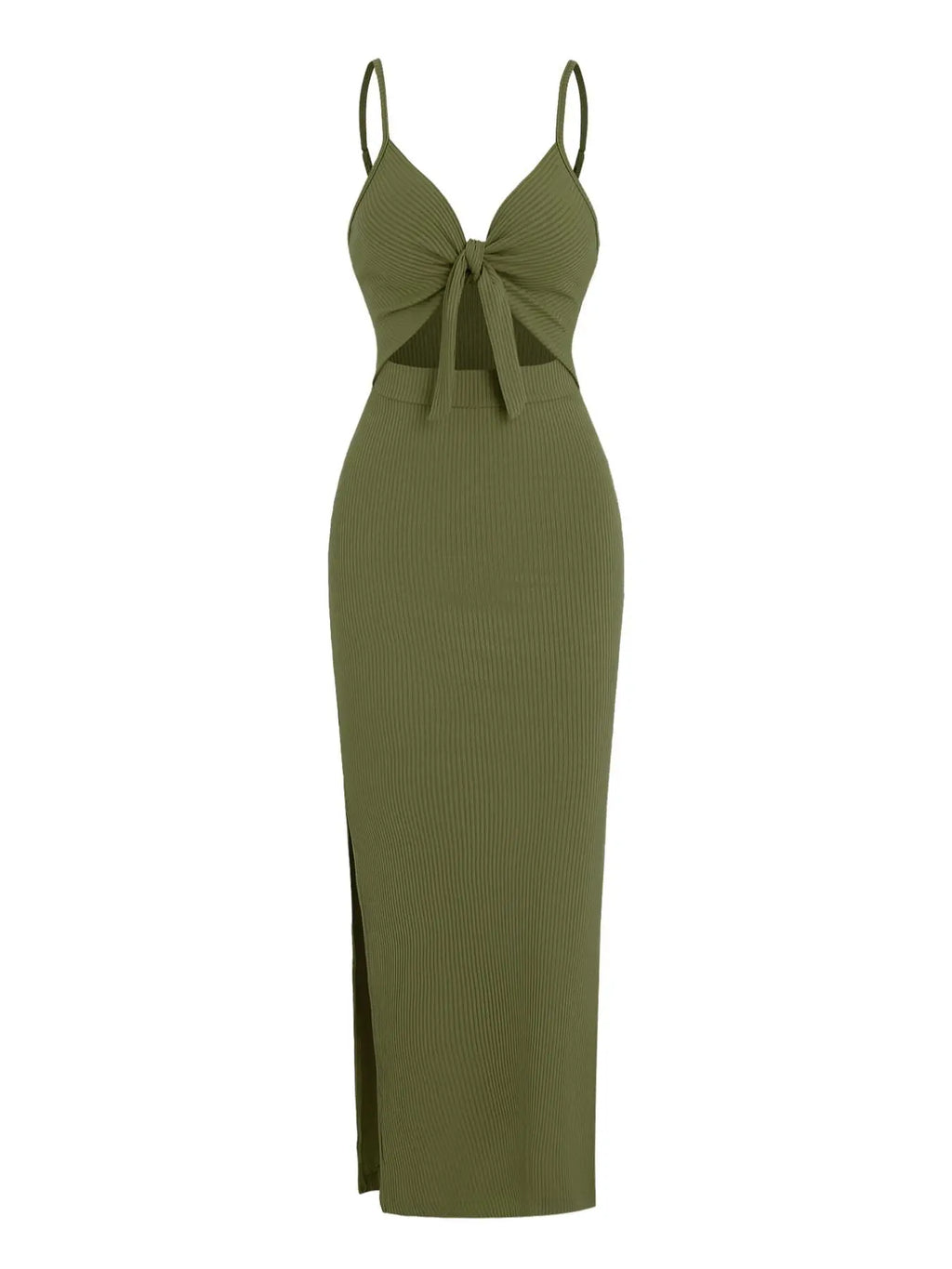 Women's Plain Cut Out Knot Front Split Thigh Bodycon Long Dress, Spaghetti Strap Sleeveless, Summer Clothes Women, Solid Cami Dress, Ladies Casual Summer Evening Party Nightclub Dress