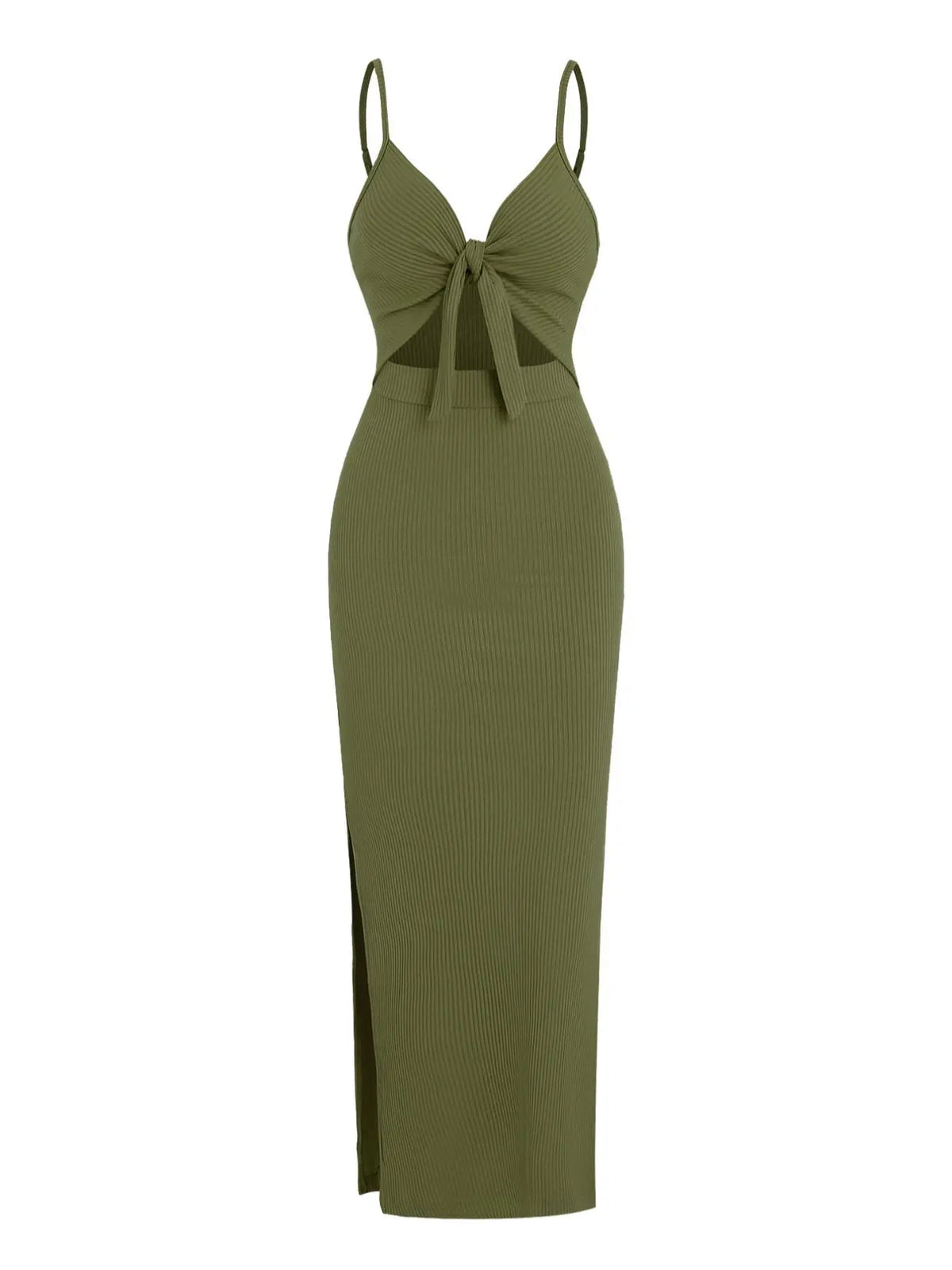 Women's Plain Cut Out Knot Front Split Thigh Bodycon Long Dress, Spaghetti Strap Sleeveless, Summer Clothes Women, Solid Cami Dress, Ladies Casual Summer Evening Party Nightclub Dress
