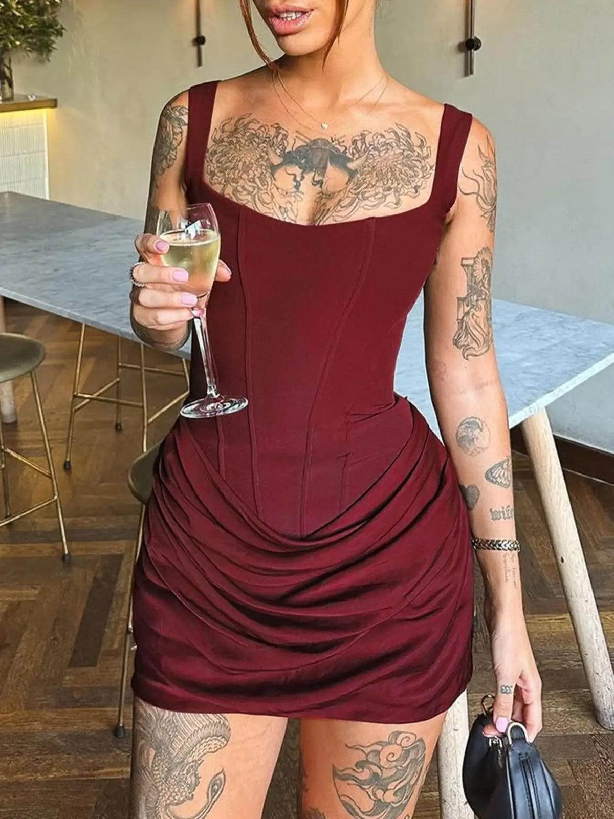 Women Boned Corset Dress Sexy Night Club Outfit Ruched Bodycon Celebrity Occasion Wear Mini Party Dress