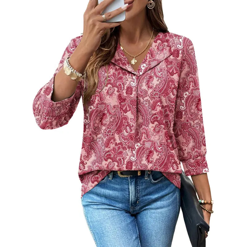 WIHOLL Women's Chic 3/4 Sleeve V-Neck Blouse - Soft, Breathable, Quick Dry Business Casual Top, Women's Tops and Blouses, Corporate Office Wear, Summer to Fall Essential, Going Out Option