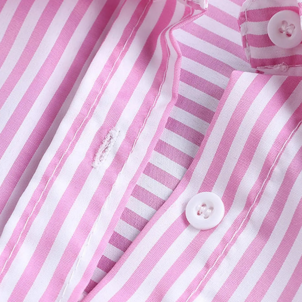 Spring & Summer Women's Striped Long Sleeve Shirt, Casual Versatile Commute Medium-Length Blouse with Buttons, Fashionable Daily Wear Top, Button Front Top