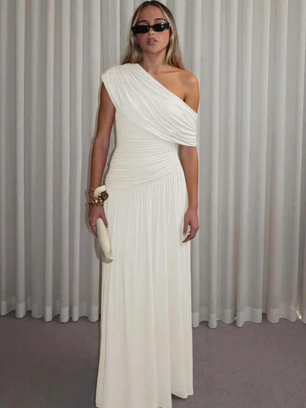 Women's One Shoulder Dress, Elegant Solid Color Dress for Party Club Dating Wear, Ladies Summer Clothes