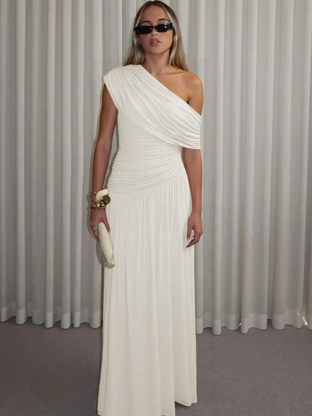 Women's One Shoulder Dress, Elegant Solid Color Dress for Party Club Dating Wear, Ladies Summer Clothes