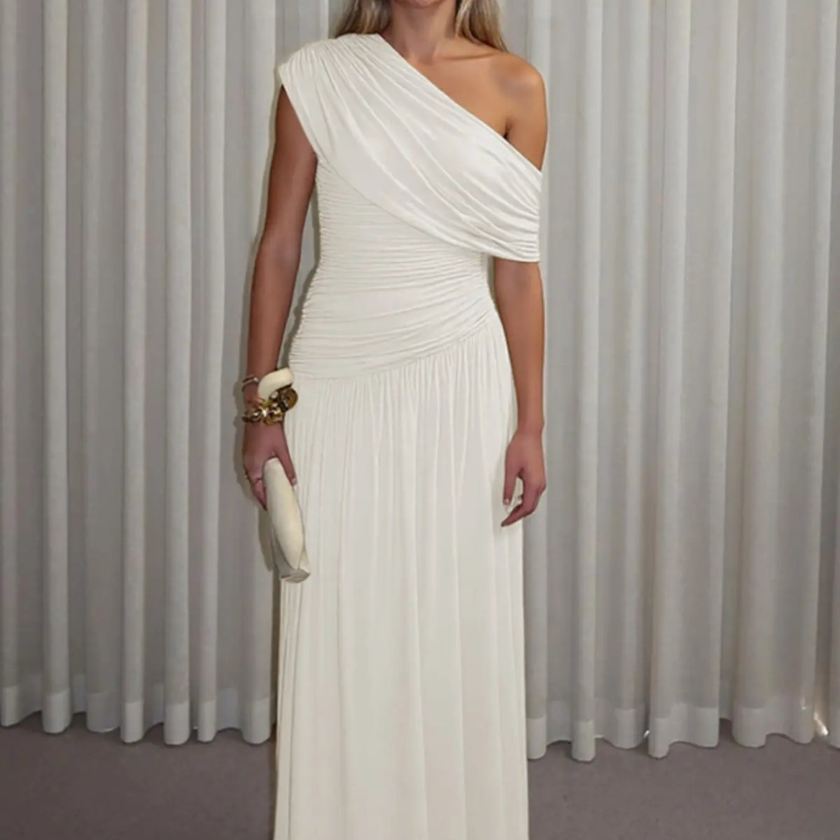 Women's One Shoulder Dress, Elegant Solid Color Dress for Party Club Dating Wear, Ladies Summer Clothes
