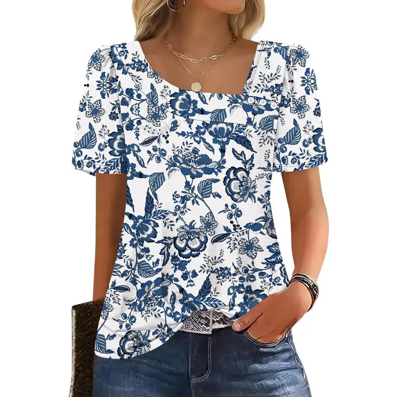 WIHOLL Women's Striped Short-Sleeve Boat Neck Blouse - Elegant Dressy Casual Loose-Fit Top with Button Detail, Soft Stretch Polyester Blend, Chic Aesthetic Blouses & Shirts, Check Size Chart, Back-to-School Outfits