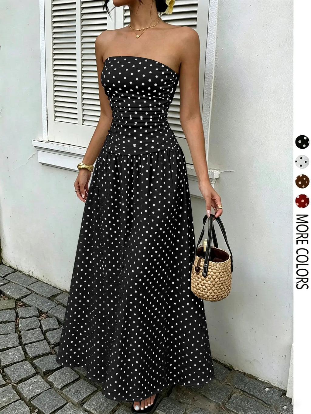 Women's Elegant Chic Fashion Polka Dot Strapless Dress, Elegant Formal Style Stylish Sleeveless Maxi Dress for Parties and Casual Wear Womenswear, Elegant Evening Dress, Formal Dress, Dresses for Party