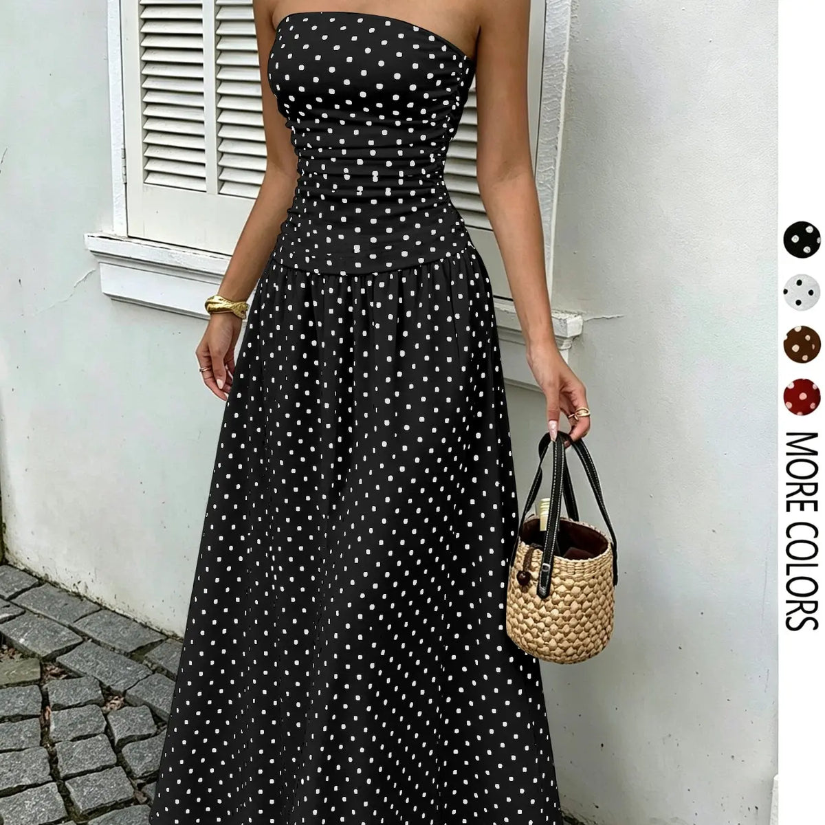 Women's Elegant Chic Fashion Polka Dot Strapless Dress, Elegant Formal Style Stylish Sleeveless Maxi Dress for Parties and Casual Wear Womenswear, Elegant Evening Dress, Formal Dress, Dresses for Party