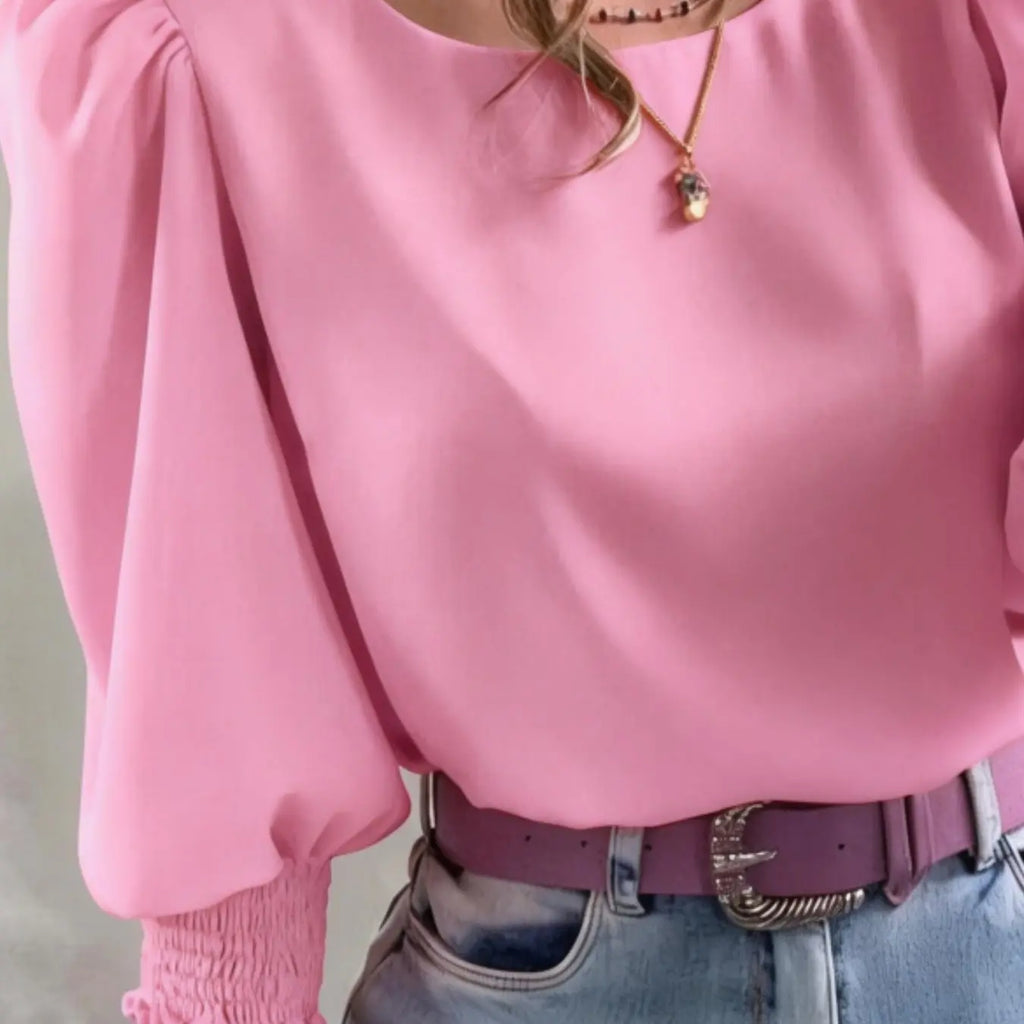 Women's Elegant Casual Chic Shirt with Gathered Cuffs, Boho Loose Blouse, Fashionable Blouse for Daily Wear, Stylish Ladies' Top for Comfort and Style